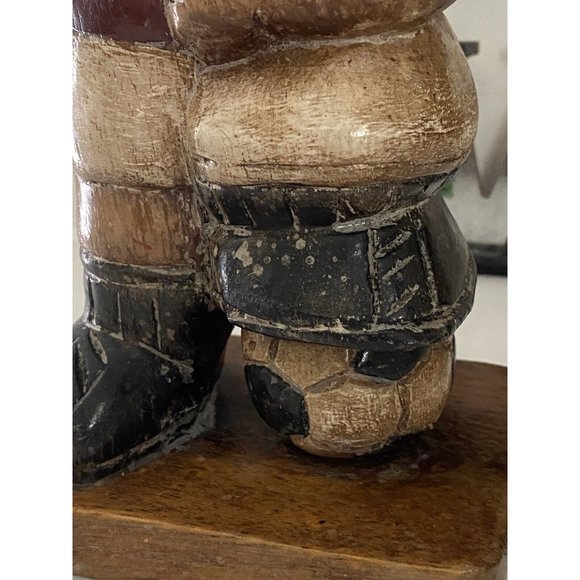 Vintage Wooden Bear Statue Large 10" Soccer Teddy Bear Kids Room Decor Figurine - Picture 4 of 16